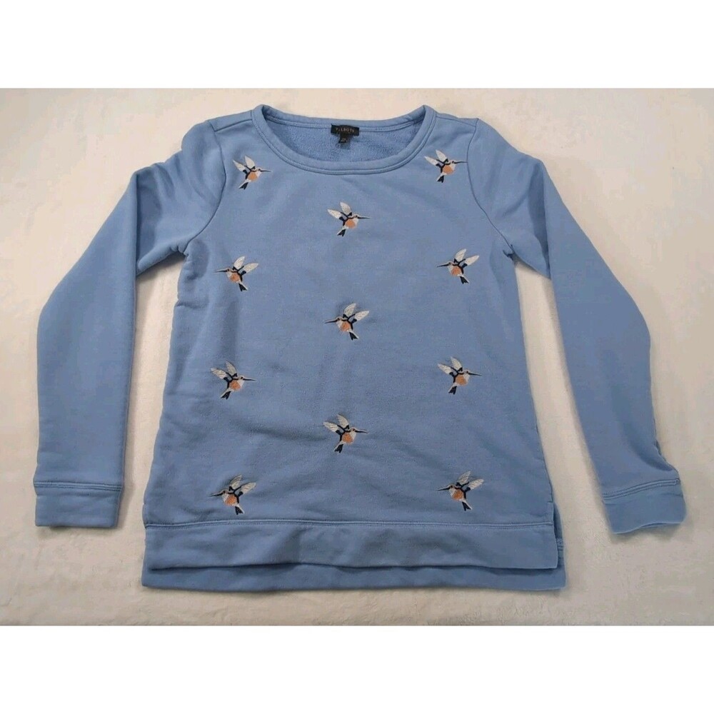 Talbots Blue Embroidered Humming Birds Sweater Women's Size XS Warm Feminine Mod